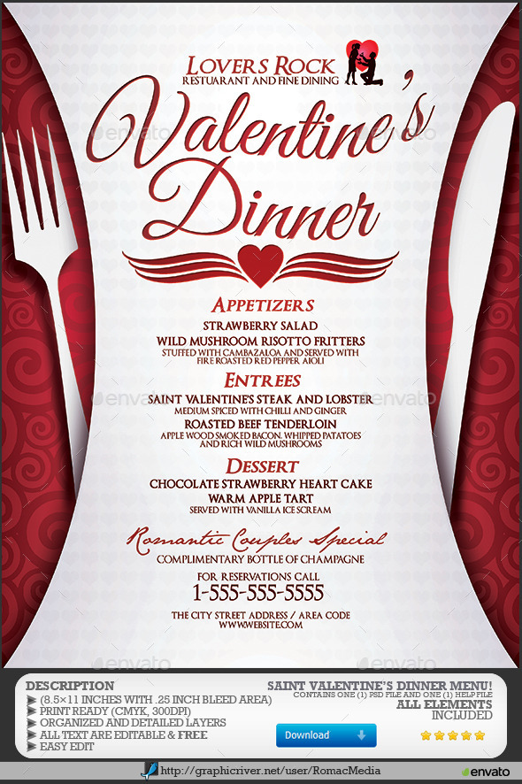 Valentine's Dinner Menu by RomacMedia GraphicRiver